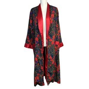 Vtg Victorias Secret Long Satin‎ Robe Gold Label Size S Open Front Floral Lounge